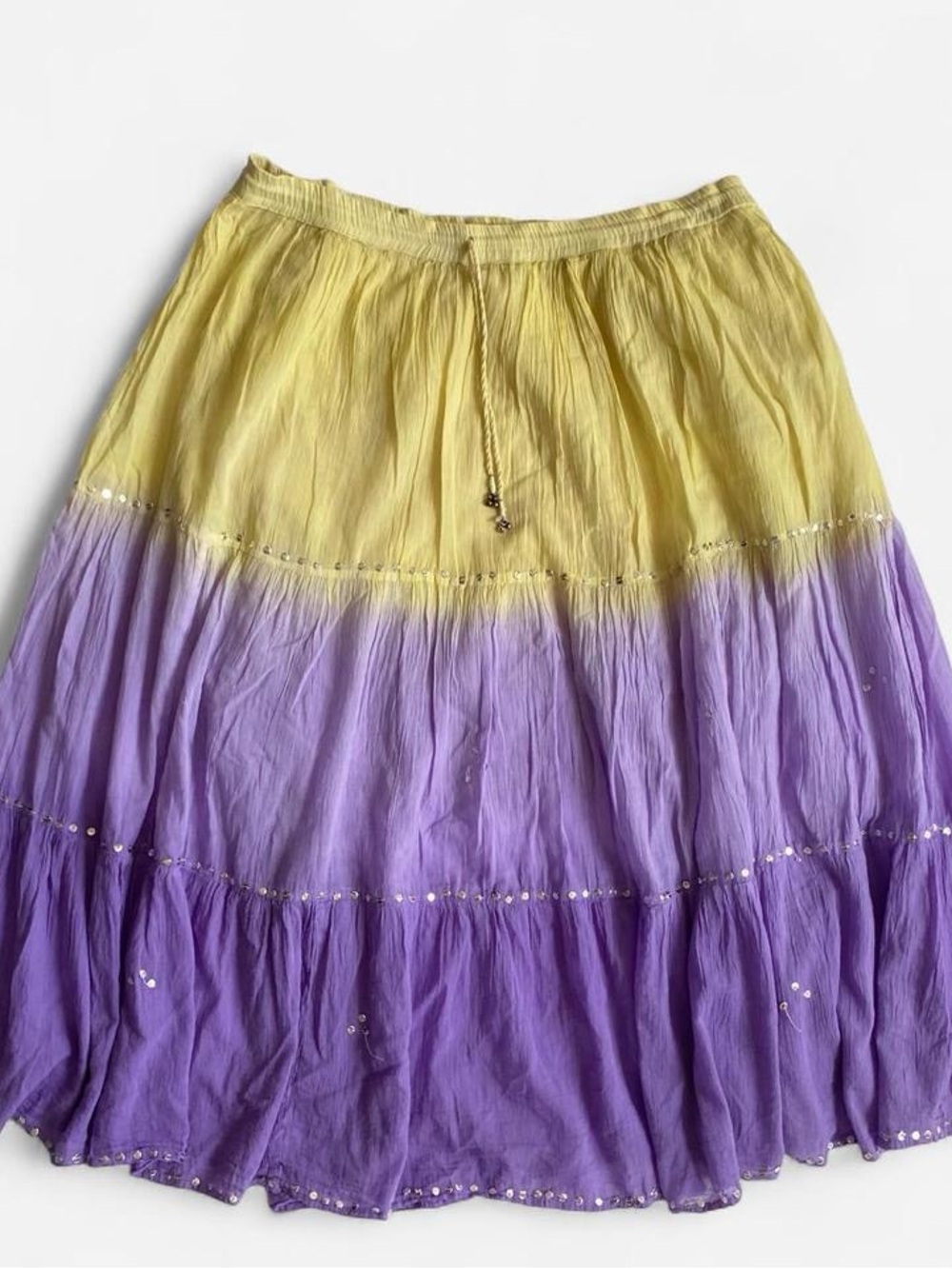 Y2K Yellow & Purple Ombre Gauze Cotton Maxi Skirt